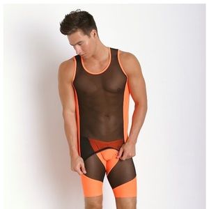 N2N BODYWEAR SHEER SKIN TANK TOP NEON ORANGE - RARE
